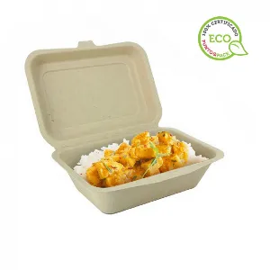 50 Uds. Envase de fibra kraft rectangulares con tapa (600cc) | Ref: 181UB001C